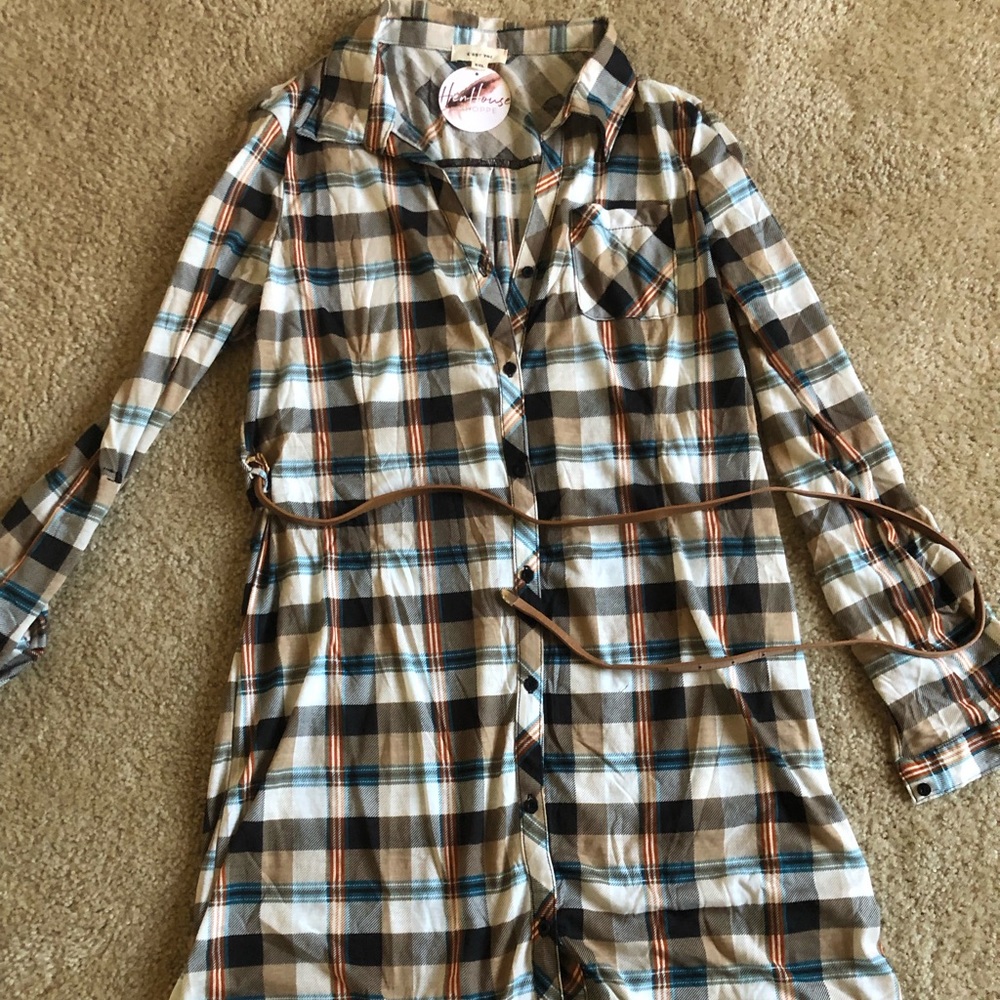 Plaid tunic with belt
